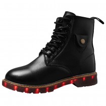 Genuine Leather Teemway 08 LED Flashing Black Unisex Boots